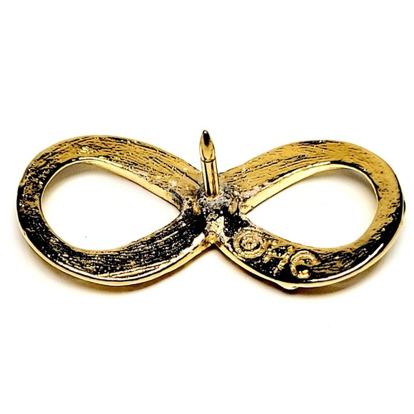 HATTIE CARNEGIE Infinity Brooch Gold GP Green Rhinestone PIN VALENTINE PRISTINE! - Picture 4 of 8